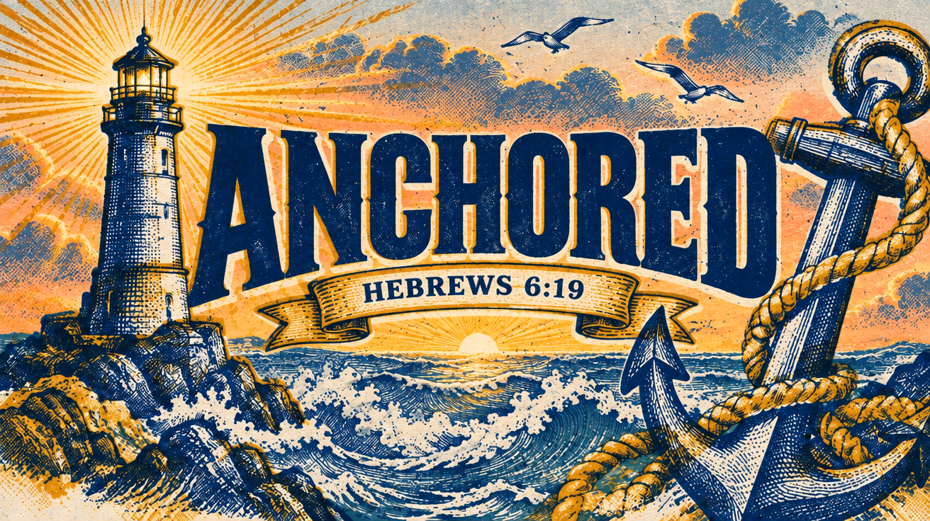 Anchored graphic edited with a golden dawn sky and a heavier navy title
