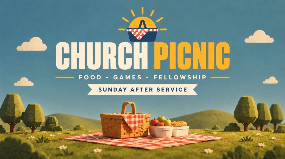 Church Picnic event graphic blending Quiet Mark and Minimal Diorama