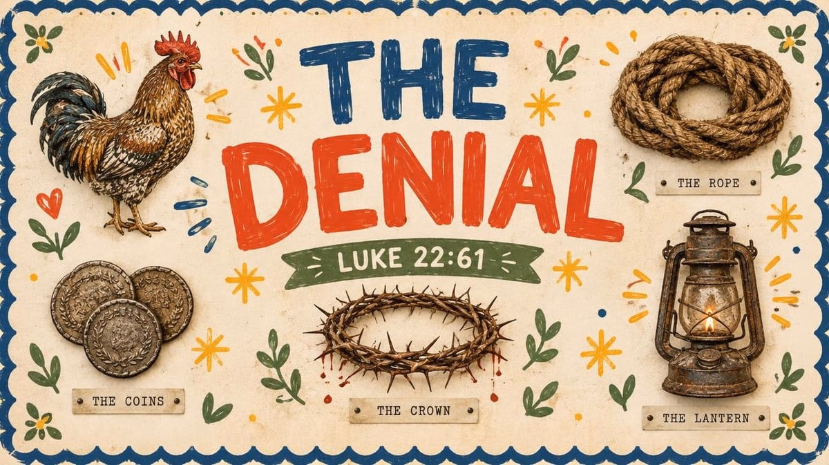 The Denial sermon graphic blending Playful Doodle and Specimen Archive