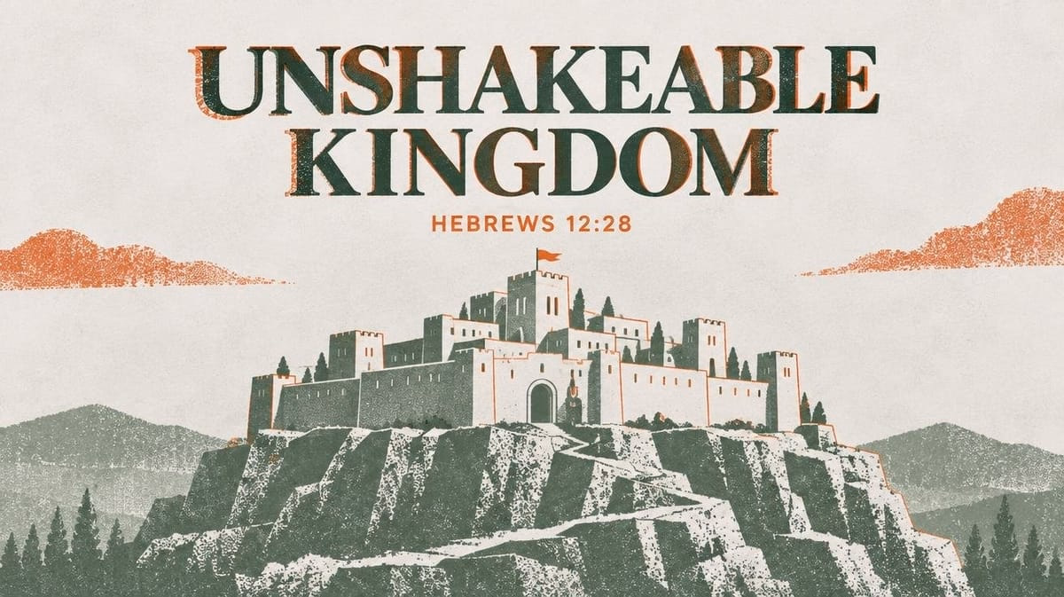 Unshakeable Kingdom verse graphic blending Risograph and Clean Grain