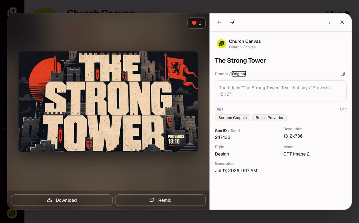 A community design open in the modal with the like heart and count