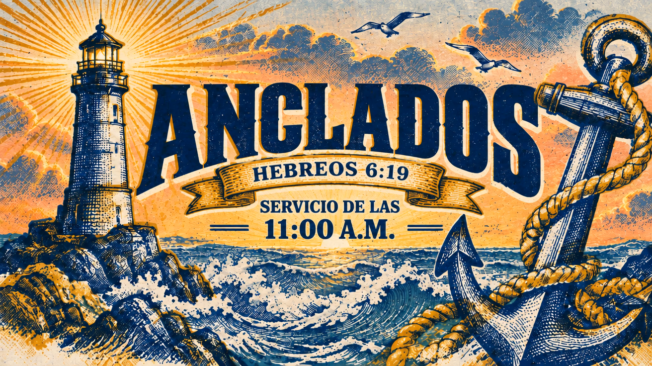 Anclados: the Anchored sermon graphic in Spanish, Hebreos 6:19, Servicio de las 11:00 A.M.